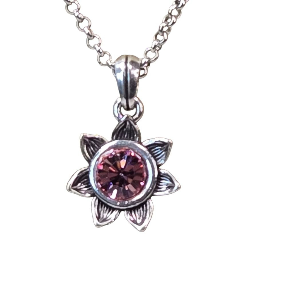 NWT Brighton Necklace Everbloom Sunflower Silvertone Pink Rhinestone November - Picture 3 of 11